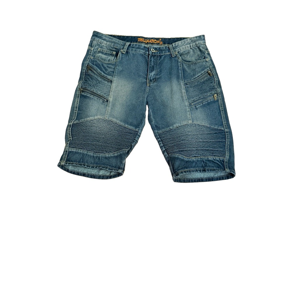 Vtg Trillnation Y2K Denim Low Rise Jean Shorts Mens 36 Moto Cargo Zippers Grunge